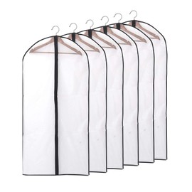 Niviy Garment Bag with Zip, Dustproof, Waterproof, Moth-Proof, Moisture-Proof Clothes Covers, Black Side Suit Storage Bags for Wardrobe Storage and Travel, 60x140cm(23.6" x55"), Pack of 6