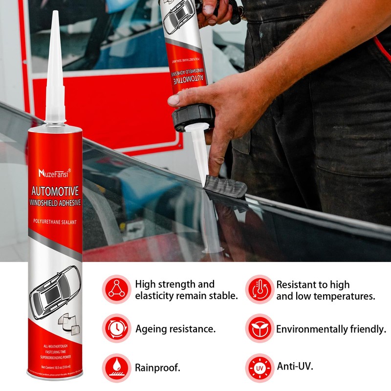 MuzeFansi Polyurethane Windshield Adhesive–Weatherproof, Fast Curing Auto Glass Sealant for