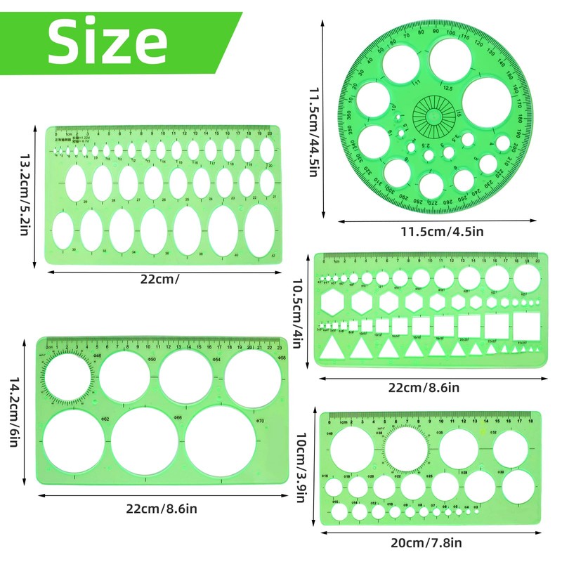 5PCS Circle Template Measuring Geometry Ruler Geometric Drawings Stencils Rulers,