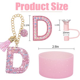Juego de dijes de letra de diamante rosa para juego de asas, protector inferior para cubierta de paja de corona de diamante de 40 onzas, 30 onzas, con diseño de corona de diamante (D)