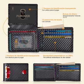 Carteras para Caballero,Billetera Slim para Hombre de Cuero con Protección RFID - 2 Ventanas de ID y Caja de Regalo | Cartera Delgada y Elegante para Seguridad y Comodidad Diaria