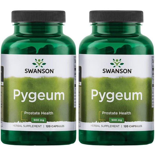 Swanson Pygeum Prostate Support Urinary Tract Health Men Herbal Supplement 100 mg Pygeum Extract (6.5% phytosterols) with 400 mg Powdered Bark 120 Capsules (2 Pack)