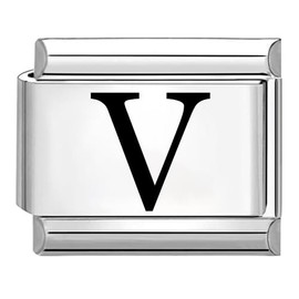 Quiges – 9 mm Laser Etched Italian Style Module Stainless Steel Alphabet Letter V for Italian Charm Bracelets