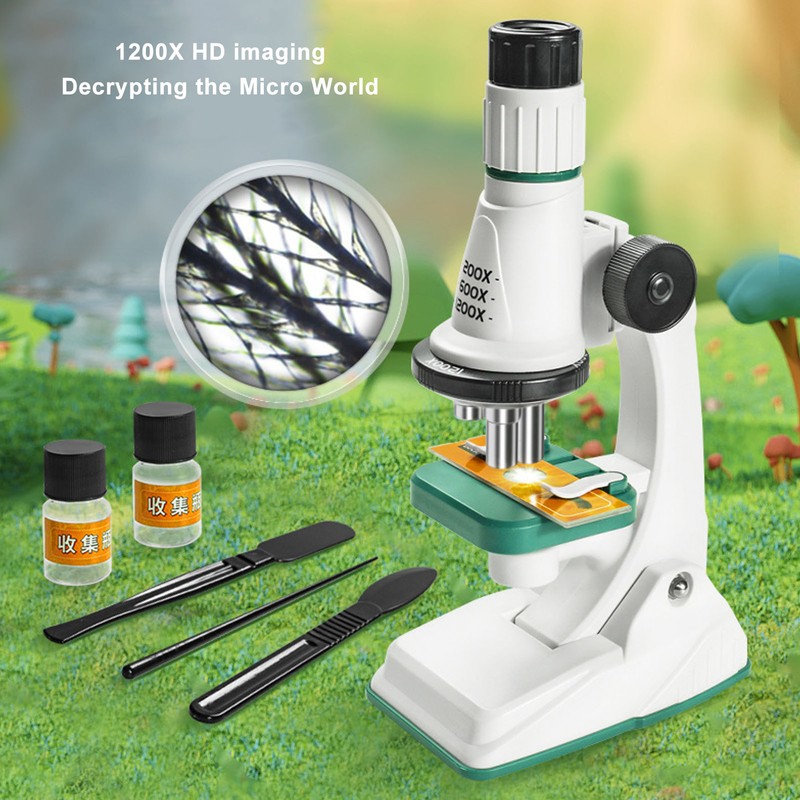 Kids Microscope Science Kit 200 to 1200X Magnification Flexible Angle