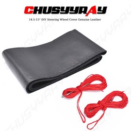 CHUSYYRAY 14.5-15" DIY Steering Wheel Cover Genuine Leather For TOYOTA Black New