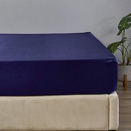 JUWENIN Luxury Silk Satin Deep 12" Skin Beauty Hair Health Face Care Hypoallergenic Fitted Sheet (Single, Navy)