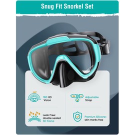 Lealinga Snorkel Set Adults Snorkel Mask Anti-Fog Panoramic View Diving Mask Dry Top Snorkel Kit with Travel Bag Diving Set for Snorkeling Scuba Diving Swimming Travel