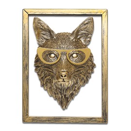 Animal Heads Wall Decor (Includes Metal Frame) Resin Animals Sculptures Head Wall Hanging Decoration Gold vintage Wall Sculpture for Living Room Bedroom Office(Fox)