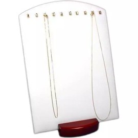 FindingKing White Faux Leather Rosewood Finish 10 Hook Necklace Jewelry Display 10" x 7 1/4"