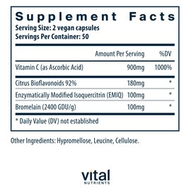 Vital Nutrients Vital Nutrients Aller-C | Vegan Respiratory and Sinus Function Support*| Isoquercitrin, Bromelain, Bioflavonoids, & Vitamin C | Gluten, Dairy, Soy Free Supplement | 100 Capsules