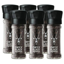 Oryx Black Pepper Grinder - 6 Pack - 1.26oz x6 - Manual Pepper Grinder, Refillable +20x, Premium Kitchen Spice, Kosher - Ideal for Cooking & Seasoning - Durable & Stylish