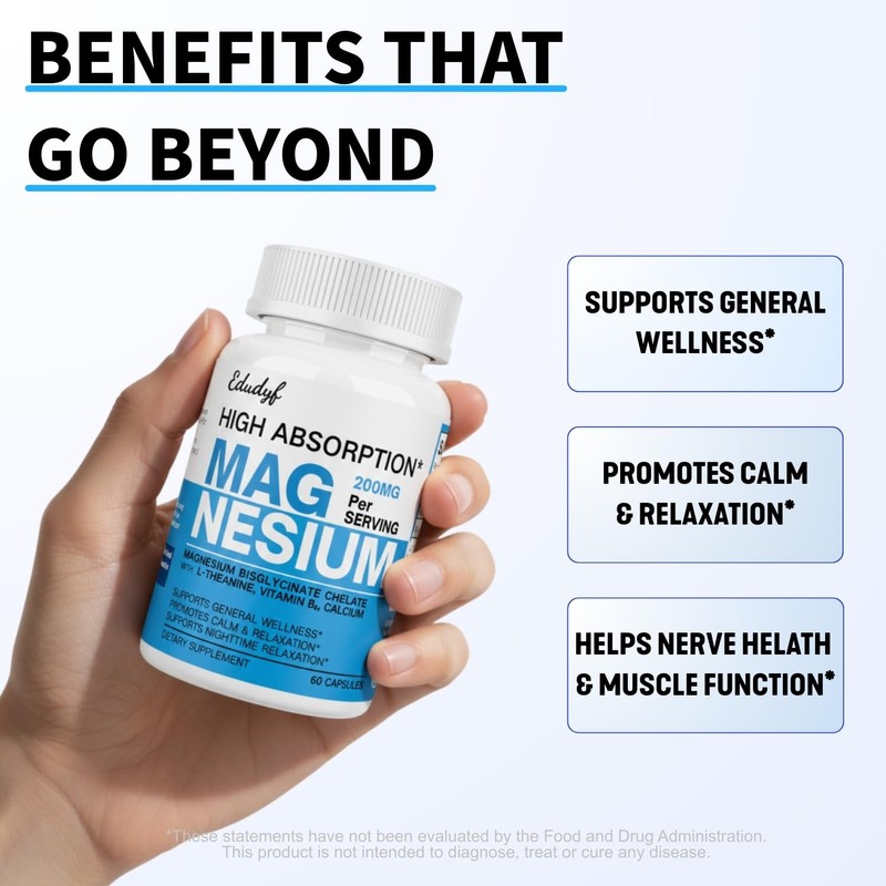Chelated Magnesium Bisglycinate 200mg with L-Theanine, 60 Capsules