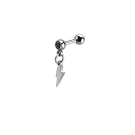 Black Crystal Stud Dangle Lightning Bolt Charm Stainless Steel Screw Ear Piercing 16g 1pc
