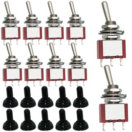 Dujelixa 10pcs Miniature Toggle Switch Electronic 3Pin 2Position MTS-102 Self Locking 6mm Panel Cutout AC125V 6A (250V/3A) Car Van Switch SPDT with Waterproof M6 Cap