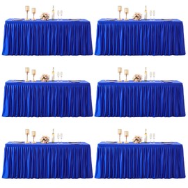 6 Packs Royal Blue Polyester Table Clothes for 6 Foot Rectangle Tables, Wrinkle Free Fitted Table Cover 6ft Stretch Tablecloths with Skirt for Parties Weddings Birthday Banquet Baby Shower