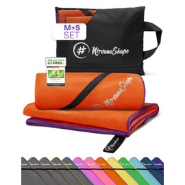 NirvanaShape Microfibre Hand Towel, Lightweight Compact Travel Towel, Beach Towel, Sports Towel, Set of 2 M + S 120 x 60 + 60 x 40 cm