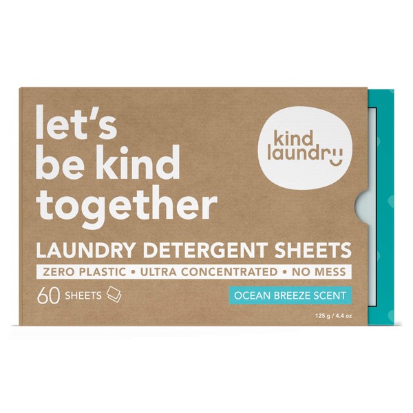 KIND LAUNDRY Detergent Sheets (60 loads, Ocean Breeze) - Award Winning Hypoallergenic Eco-friendly & Biodegradable Eco-Strips for Baby, Zero Waste & Plastic Free Alternative