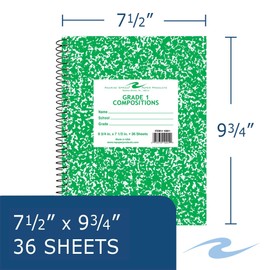 Roaring Spring Grade 1 Ruled Spiral Composition Notebooks, 12-Pack, For 1st Grade Classes, 9.75"x7.5", 80 Sheets, 15lb White Paper, Practicing Writing & Penmanship, Green Marble Hard Cover
