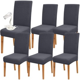 MCSWKEY Fundas para Sillas de Comedor, 6 Piezas Fundas para Sillas Elásticas Silla de Comedor Funda, Fundas Elásticas para Asientos de Sillas Impermeable para Hotel (Gris Oscuro)