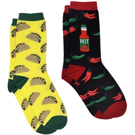 360 Threads Women Novelty Socks Crew 2 Pair Set (Taco & Hot Sauce)