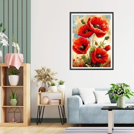 QQYRHN 5D Poppies Diamond Painting Kit for Adults Beginners Red Flowers Diamond Art Kits Complete DIY Diamond Embroidery Set Perfect for Relaxation and Decoration 30 x 40 cm