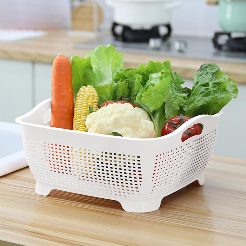 LNQ LUNIQI Double-layer Draining Basket Plastic Fruits Vegetable Washing Basket