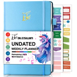 BLESWIN Undated Weekly Planner, A5 Size (5.7'' X 8.5'') Diary Week to View, Goal Setting Productivity Planner Journal with to-Do-List & Habit Tracker, Blue Work Planner Organizer for Men & Women