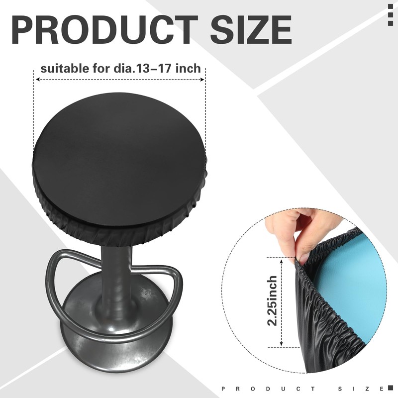 Newwiee 6 Pcs Black Leather Stool Covers Round,Waterproof PU Stretch
