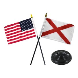 Alabama State w/USA America American Flag 4"x6" Desk Set Black Base