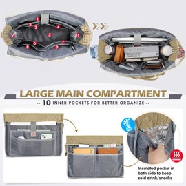 RAINSMORE Teacher Tote Bag 15.6 inch Laptop Bag for Women Work Bags Laptop Tote Nurse Bag Professional Computer Messenger with Insulated Pocket, Laptop Briefcase for Office, College, Nursing, Khkai