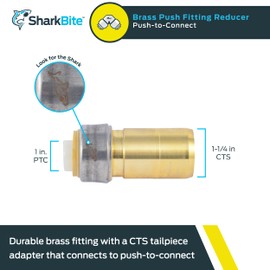 SharkBite 1-1/4 Inch x 1 Inch CTS Fitting Reducer, Push to Connect Brass Plumbing Fitting, PEX Pipe, Copper, CPVC, PE-RT, HDPE, UXL123528