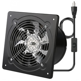Aydomer 8 Inch Exhaust Fan Metal Ventilation Fan With Switch Window And Wall Mounted Extractor Warehouse Fan With Check Valve For Kitchen, Attic, Garage(Black)