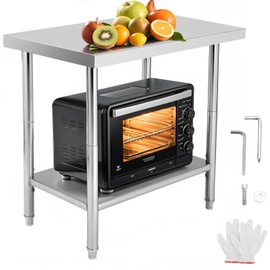 Towallmark NSF Stainless Steel Table for Prep & Work, 30" x 24" with Adjustable Undershelf, Commercial Heavy Duty Table for Restaurant, Home and Hotel