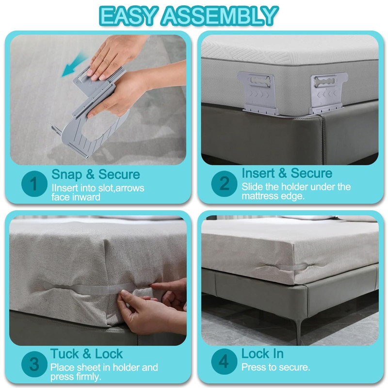 4 Pcs Bed Sheet Holder, Sheet Holders for Corners with