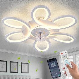 SIJINCHEN Ceiling Fans with Lights and Remote, 25 Inch Modern Low Profile Flush Mount Ceiling Fan, Dimmable LED Ceiling Light Fixture, Small Ceiling Fans for Bedroom, Kitchen, Indoor-White