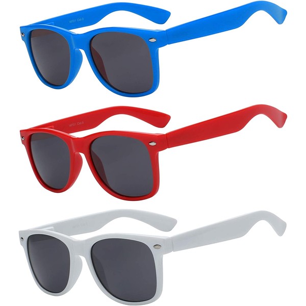 3 Pack Classic Retro Style Vintage Sunglasses Smoke Lens Blue Red White Frames