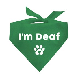 I'm Deaf Dog Bandana | 100% Adjustable Cotton Triangle | Made in USA | Deaf | Impaired | Hearing Loss Accessory | Warning | (Green, OS 412)