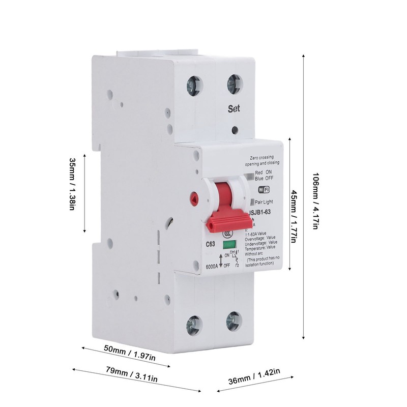 WiFi Circuit Breaker 2P 63A Power Monitor Remote Control Timing