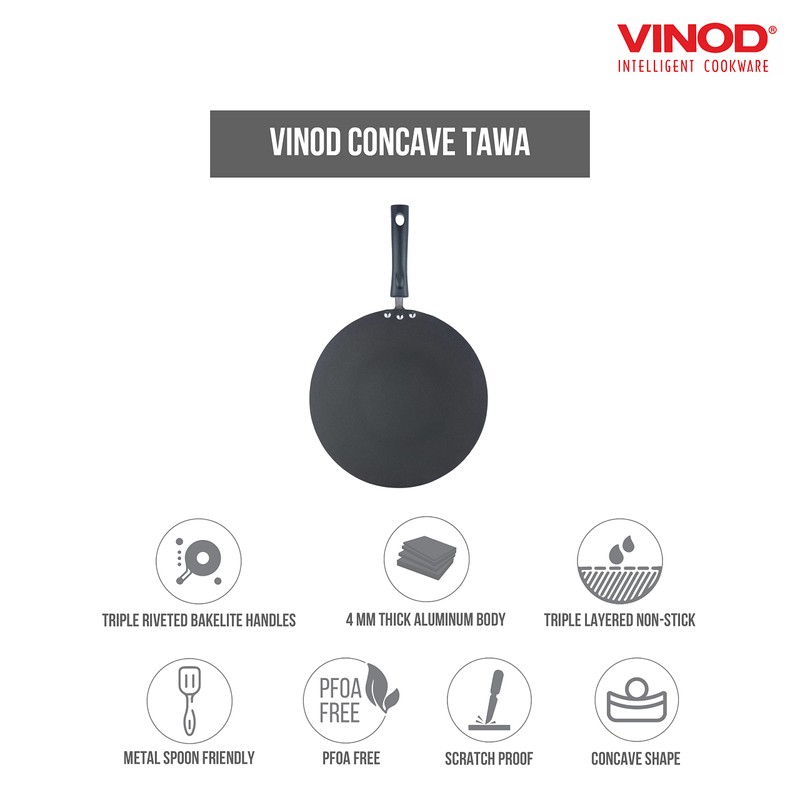 Vinod Cookware Concave Tortilla Pan (Roti Tawa) with Induction Base