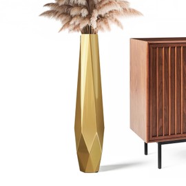 Rocendlor Tall Vases - 27.5" Tall Floor Vase for Home Decor, Resin Floor Vase with Handmade Dimensional Geometric Style, Fits Into Hay/Pampas Grass, Boho Living Room Decor (Gold)