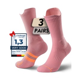 Juclise Coolmax Bamboo Viscose Compression Running Crew Socks Women, Moisture Wicking Anti-Blister Hiking Athletic Socks (US, Alpha, Medium, Regular, Regular, Dusty Pink)