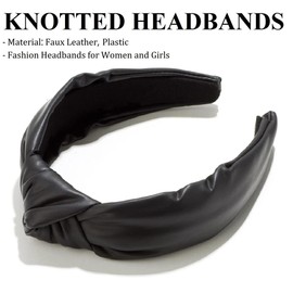 Huachi Knotted Headbands for Women Black, Leather Headbands with Knots Cute Womens Headbands knotted, Fashion Headbands for Women Top Knot Headband for Girls