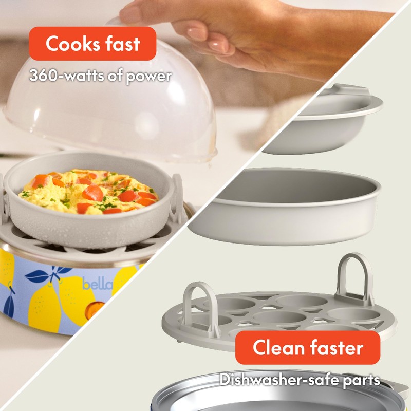 bella Electric Egg Cooker, 7 Eggs Capacity Tray, Single Stack,