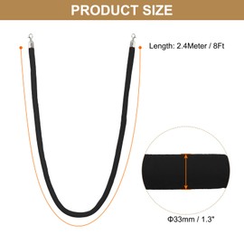 PATIKIL 8 Feet Black Velvet Stanchion Rope, Crowd Control Barrier Rope with Snap Hooks for Posts Stands Queue Divider of Hotel Theater, Silver