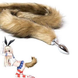 Generic RJ7g- 16.7-Inch Stainless Steel Plush Smooth Single Exercise Artificial Fox Tail Plug Kit (Yellow) Suitable for Special Holidays Anales Training Kit Exercise Anales Anil Plug