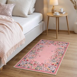 Wonnitar 2x3 Pink Bathroom Rugs Non Slip Washable, Floral Small Area Rugs for Entryway, Low Pile Soft Door Mat Indoor Entrance Throw Carpet for Kitchen Bedside Laundry Room (Pink,2'x3')