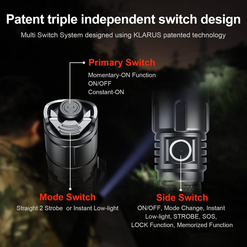 klarus XT11S 1100 Lumens Rechargeable Tactical Flashlight,Beam Reach 330m,Dual Tail