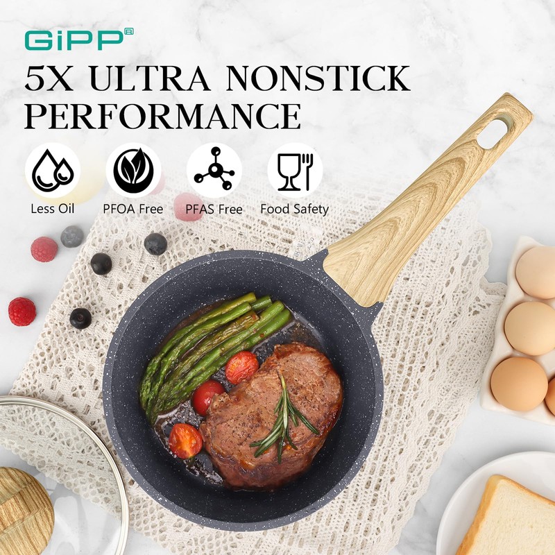 GiPP Nonstick Sauce Pan with Lid - 1.5QT Small Non