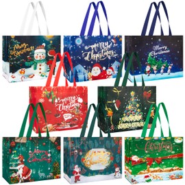 Yesaler Gift Bags Christmas Non-Woven Christmas Bags 32.5 x 25 x 17 cm Christmas Bags with Handles for Xmas Party Pack of 8