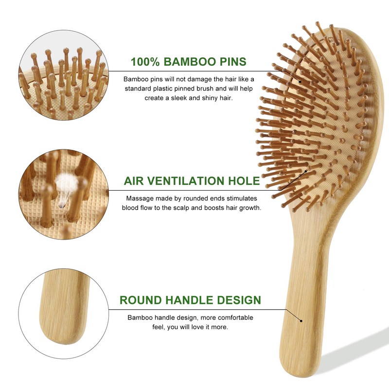 4 Pcs Bamboo Hair Brush Comb Set with Paddle Detangling